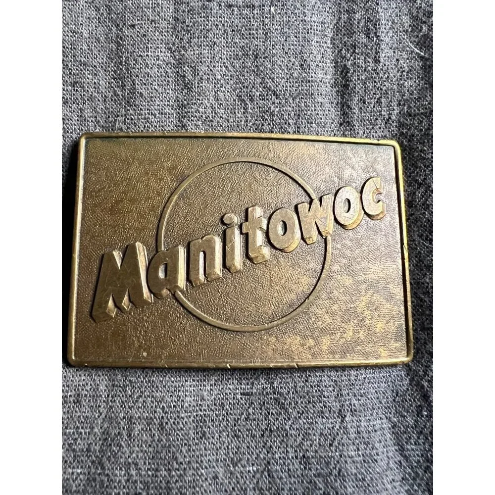 Vintage Manitowoc Brass Belt Buckle Rectangular Design